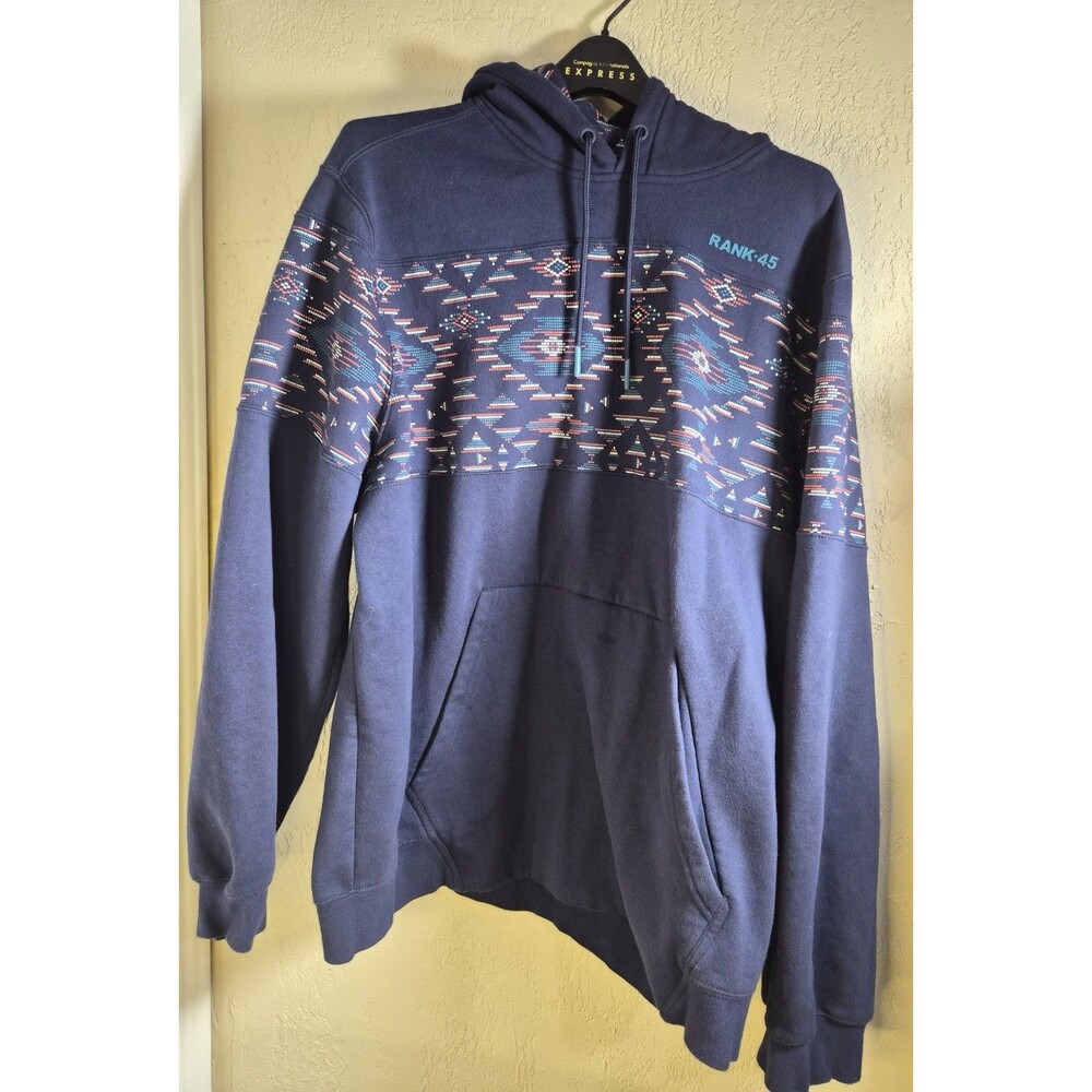 Rank 45 Mens Covebull Southwestern Print Blue Hoodie Sweatshirt Size XXL